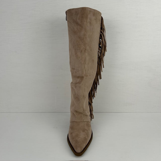 Hoge suèdine cowboylaars met franjes khaki