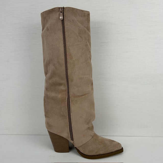 Hoge suèdine cowboylaars met franjes khaki