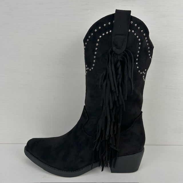 Gave suèdine cowboylaars met franjes zwart
