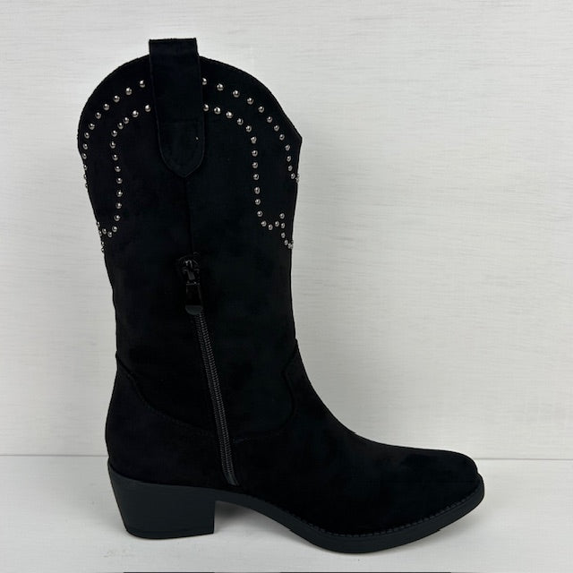 Gave suèdine cowboylaars met franjes zwart