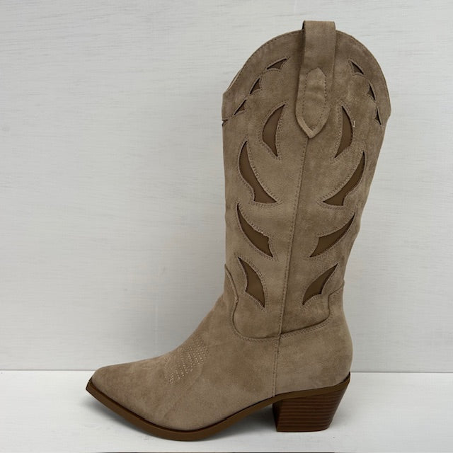 Suèdine cowboylaars met leuke afwerking khaki