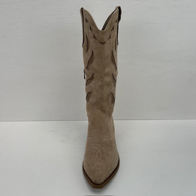 Suèdine cowboylaars met leuke afwerking khaki