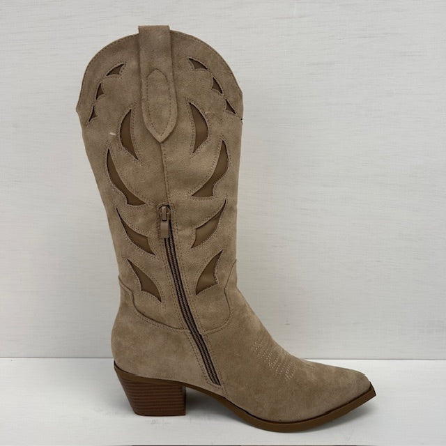 Suèdine cowboylaars met leuke afwerking khaki