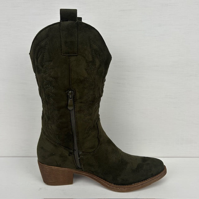 Suèdine cowboylaarzen met gaaf design groen