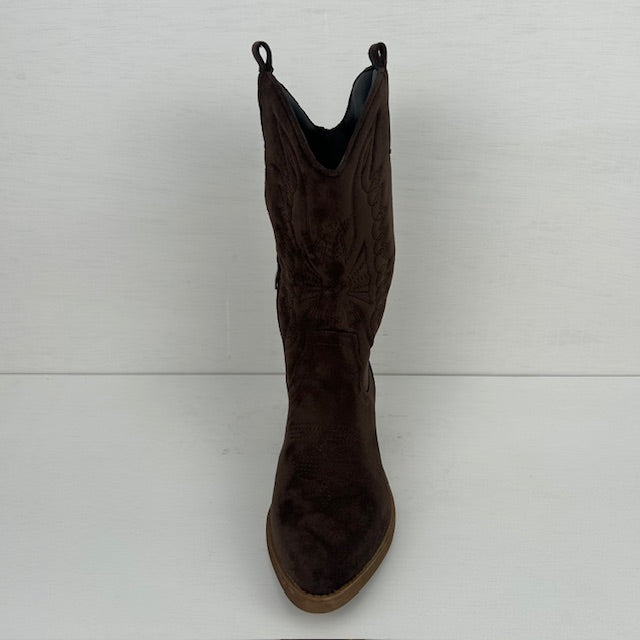 Suèdine cowboylaarzen met gaaf design bruin