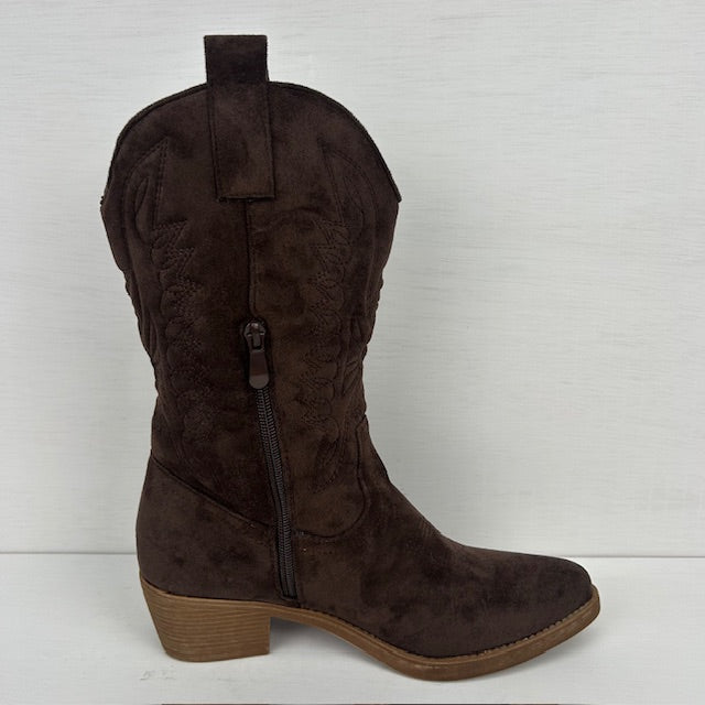Suèdine cowboylaarzen met gaaf design bruin