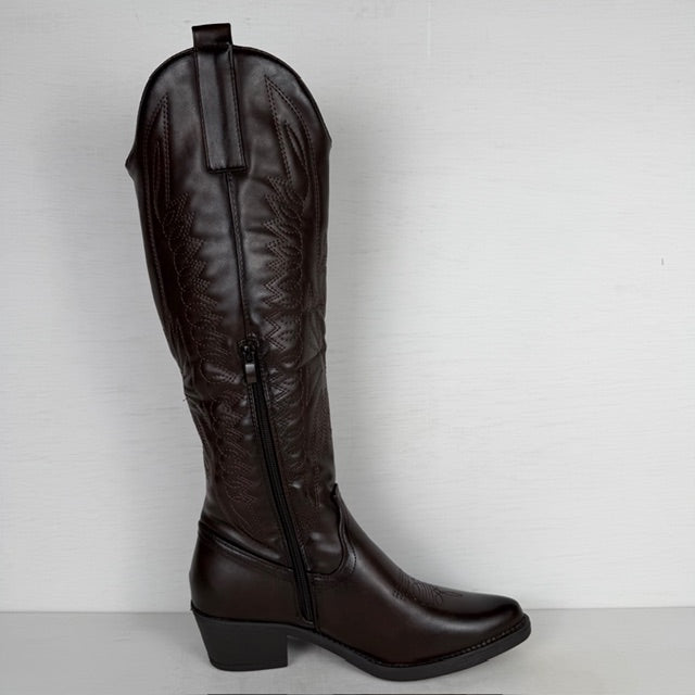 Gave hoge leatherlook cowboylaars bruin