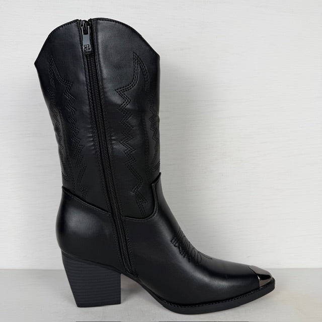 Leatherlook cowboylaarzen met metallic detail zwart