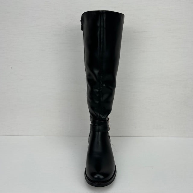 Hoge leatherlook laarzen met elastiek zwart (verkrijgbaar t/m maat 43)