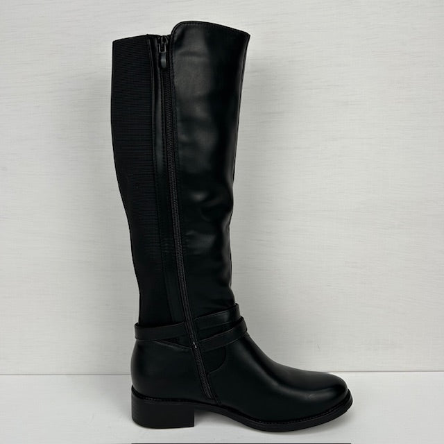 Hoge leatherlook laarzen met elastiek zwart (verkrijgbaar t/m maat 43)