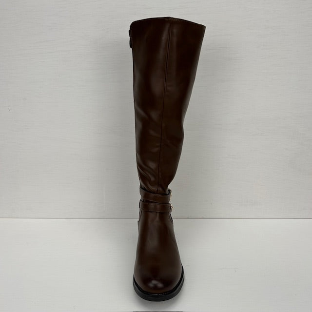Hoge leatherlook laarzen met elastiek bruin