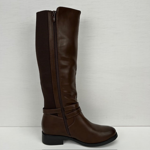 Hoge leatherlook laarzen met elastiek bruin