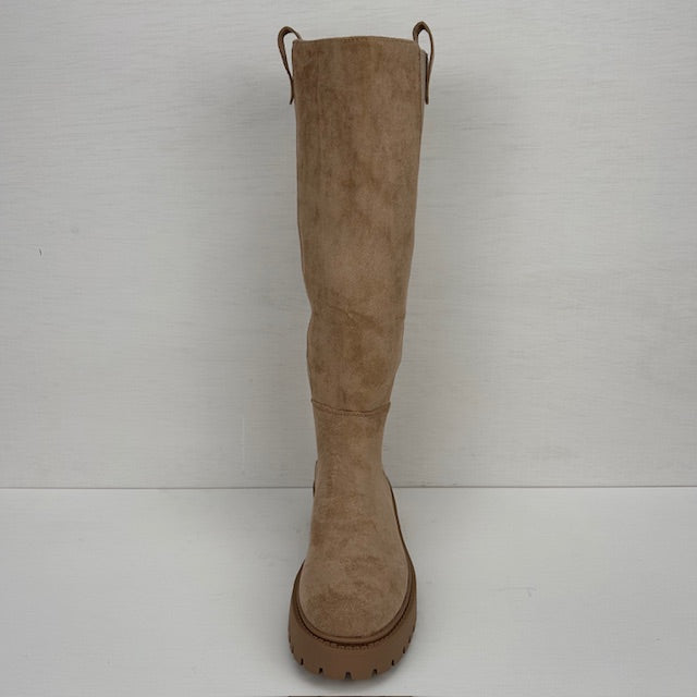 Stoere hoge boots met elastiek beige
