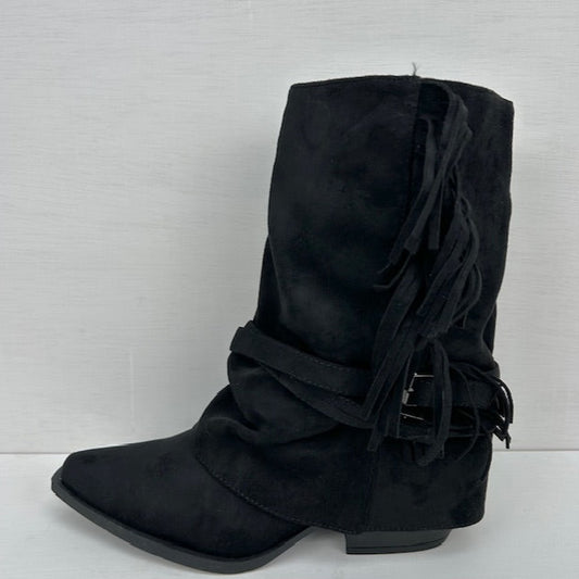 Cowboylaarsje met franjes zwart