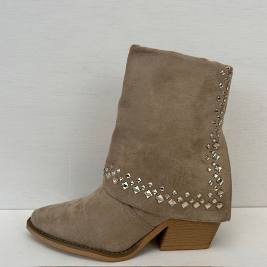 Suèdine cowboylaars met shiny flap khaki