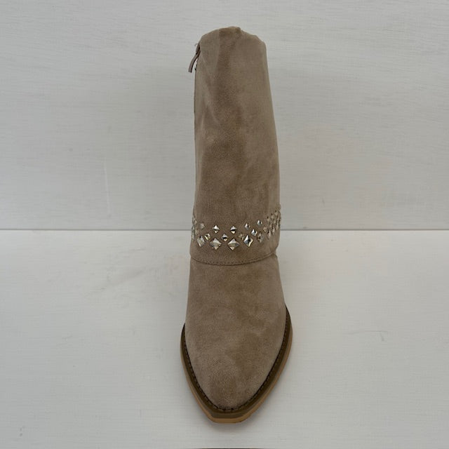 Suèdine cowboylaars met shiny flap khaki