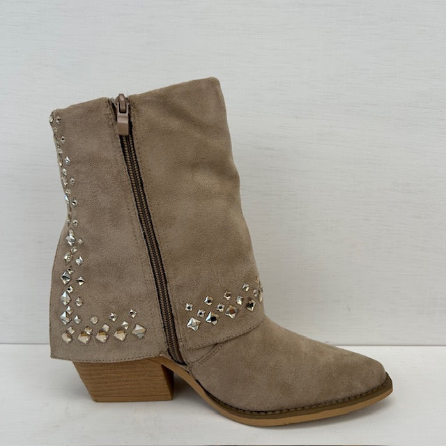 Suèdine cowboylaars met shiny flap khaki