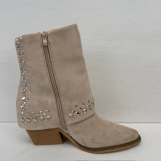 Suèdine cowboylaars met shiny flap beige