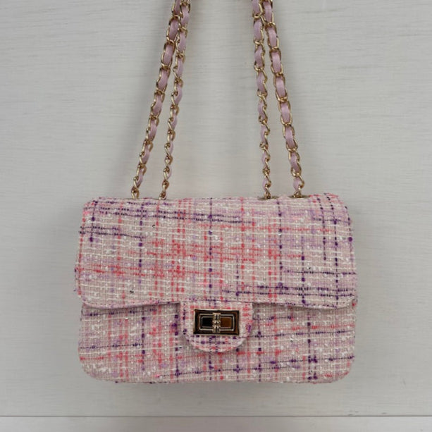 Tweed schoudertasje roze