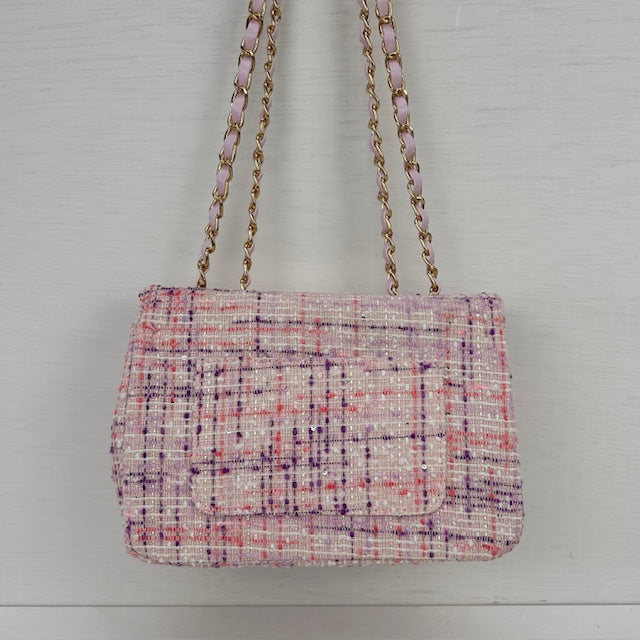 Tweed schoudertasje roze