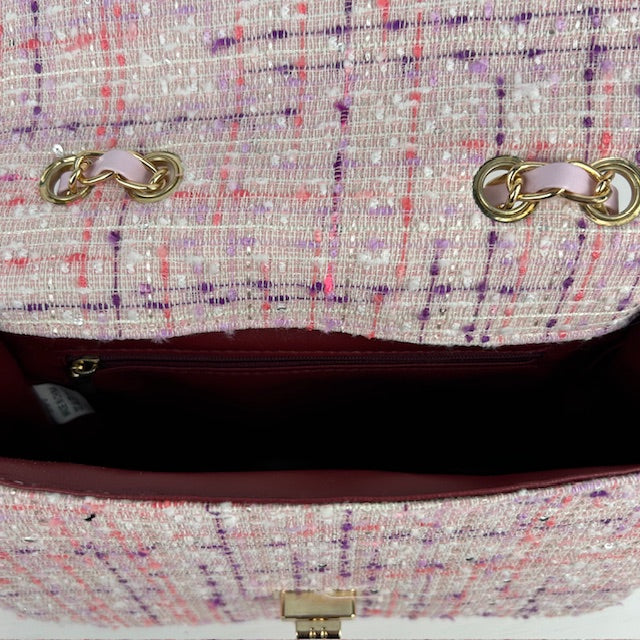 Tweed schoudertasje roze