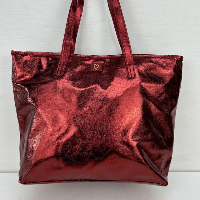 Metallic love shopper rood