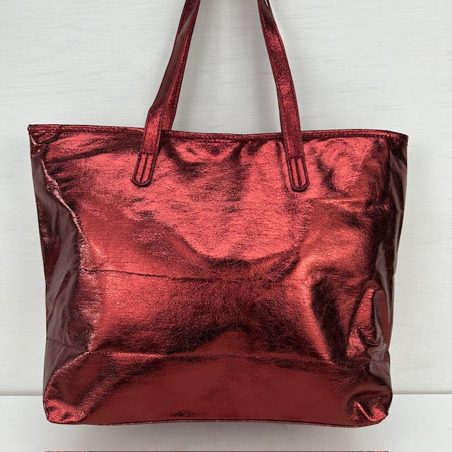Metallic love shopper rood
