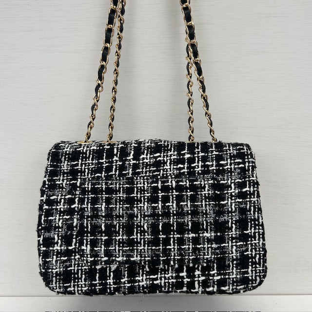 Tweed schoudertasje zwart wit