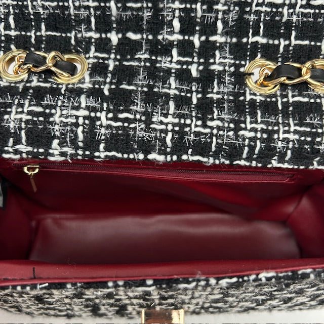 Tweed schoudertasje zwart wit