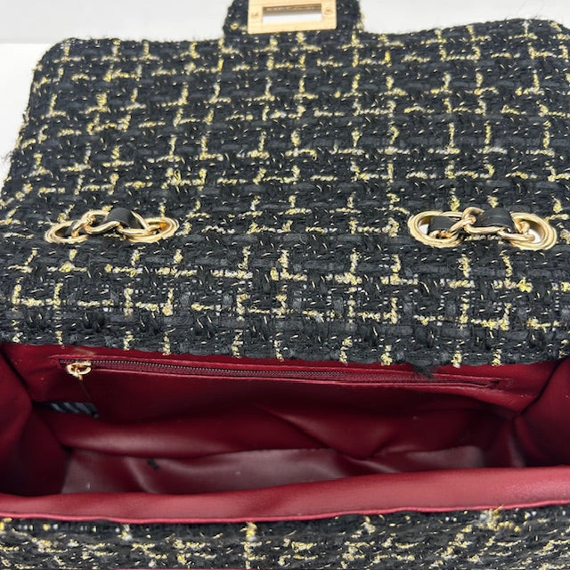 Tweed schoudertasje zwart goud