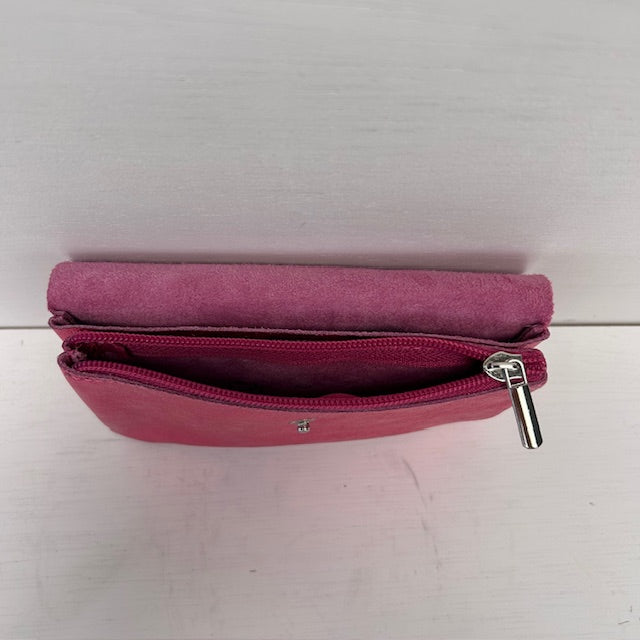 Real leather metallic portemonnee roze