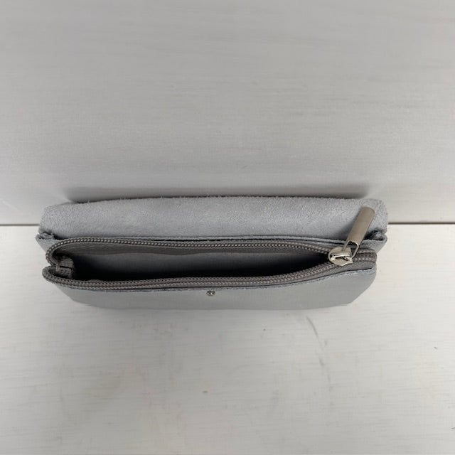 Real leather metallic portemonnee zilver