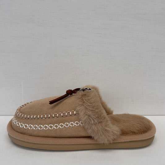 Pantoffels met leuk stiksel khaki