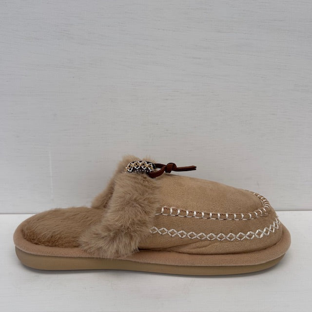 Pantoffels met leuk stiksel khaki