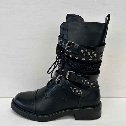 Leatherlook laarzen met gespjes zwart