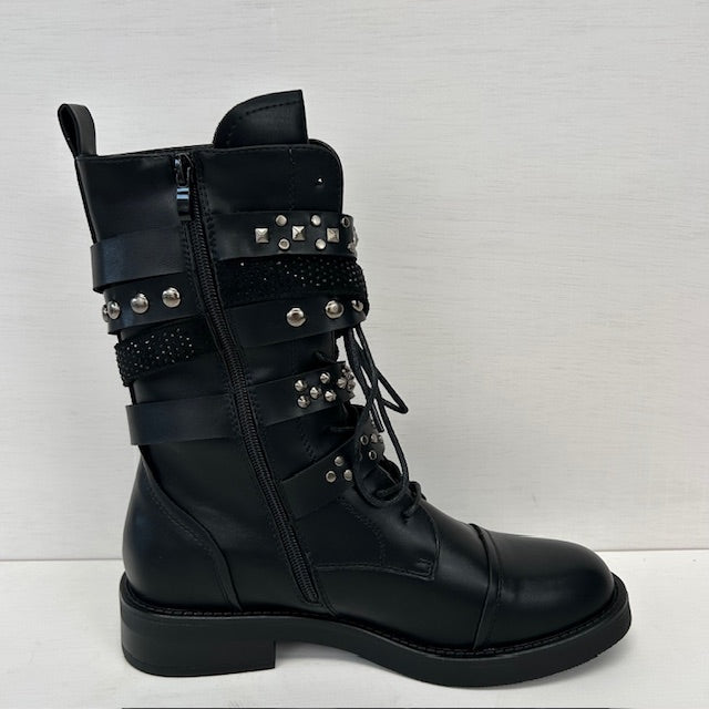 Leatherlook laarzen met gespjes zwart