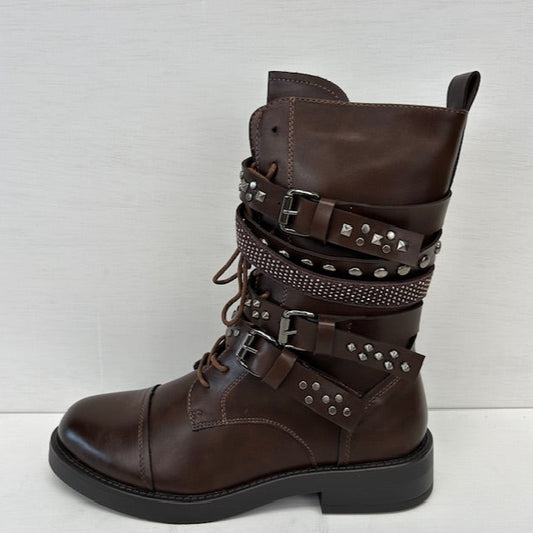 Leatherlook laarzen met gespjes bruin