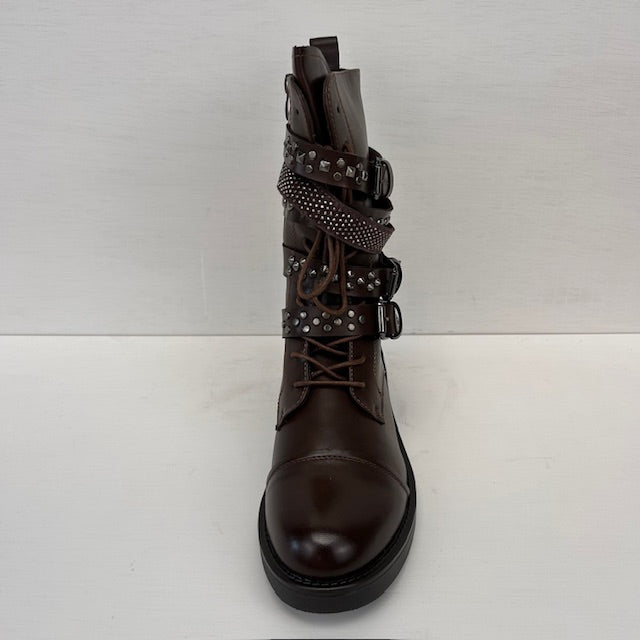 Leatherlook laarzen met gespjes bruin