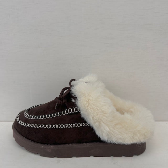 Furry instappantoffels bruin