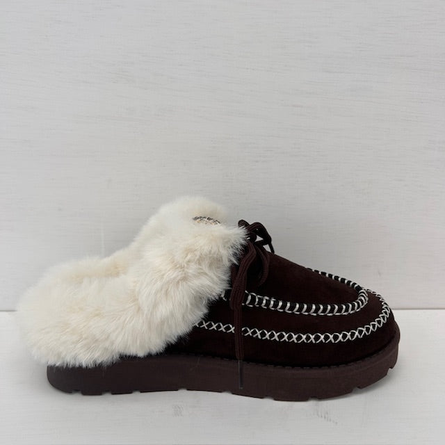 Furry instappantoffels bruin