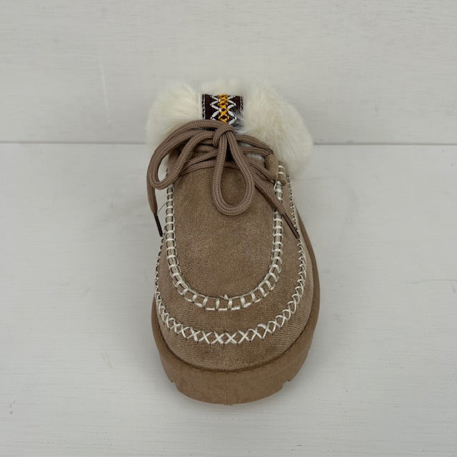 Furry instappantoffels khaki