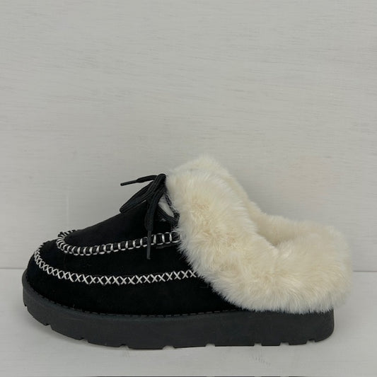 Furry instappantoffels zwart