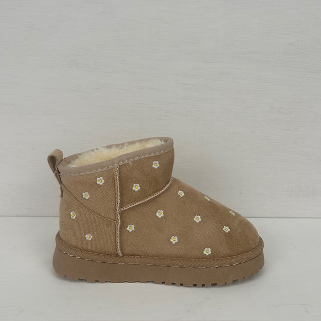 Kids uggies met bloemetjes beige (maat 31 t/m maat 36)