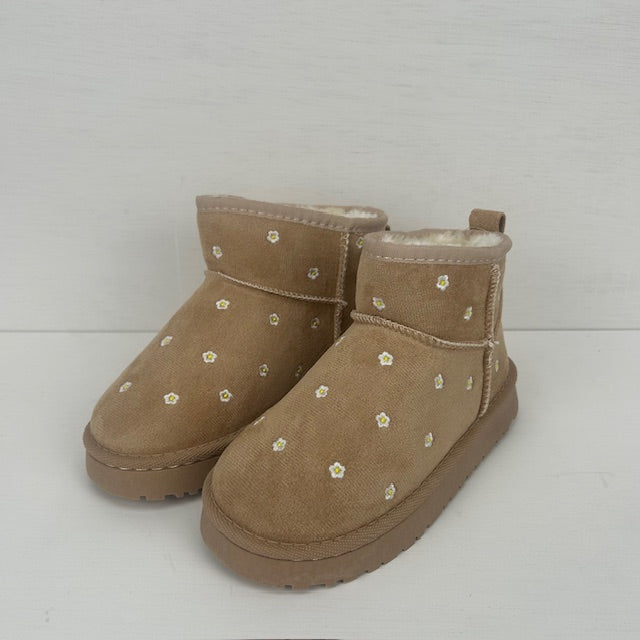 Kids uggies met bloemetjes beige (maat 31 t/m maat 36)
