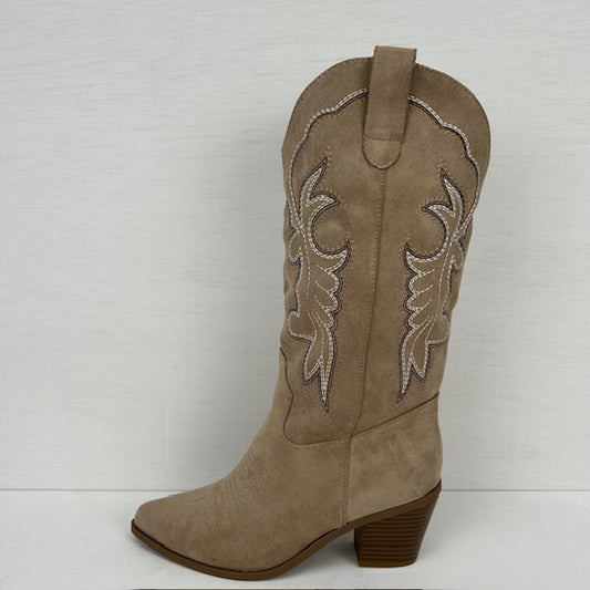 Suèdine cowboylaarzen met leuk design khaki