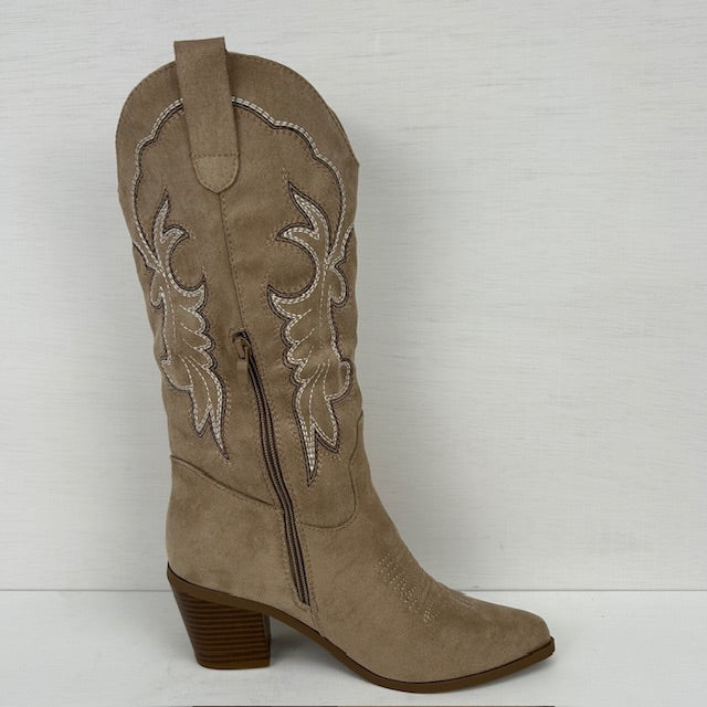 Suèdine cowboylaarzen met leuk design khaki