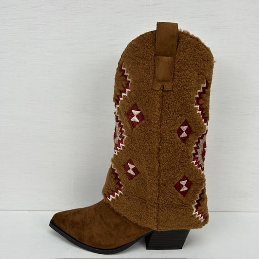 Cowboylaarzen met teddy flap camel