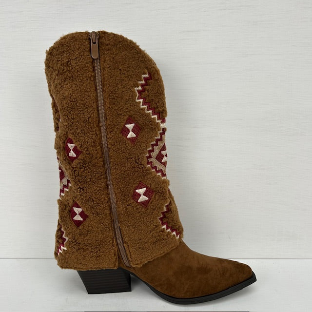 Cowboylaarzen met teddy flap camel