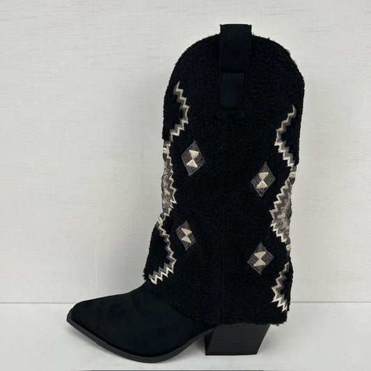 Cowboylaarzen met teddy flap zwart