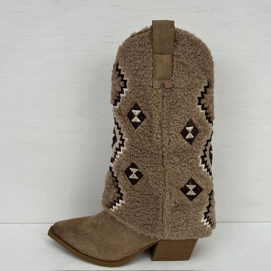 Cowboylaarzen met teddy flap taupe